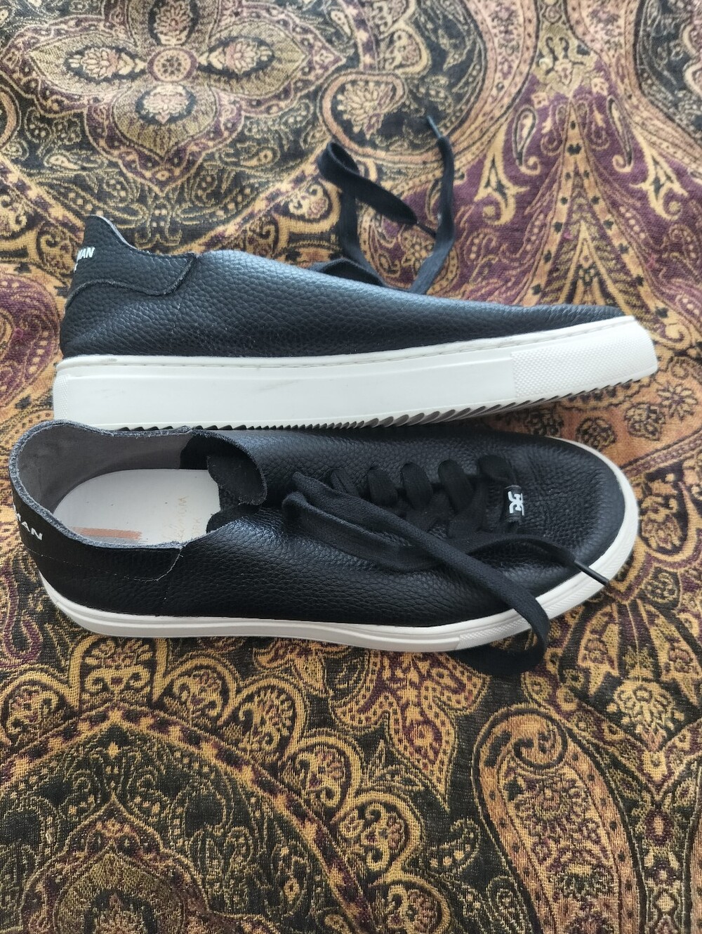 Sam Edelman Women's 7.5 Poppy Black Pebbled Leather Lace Up Platform Sneakers
